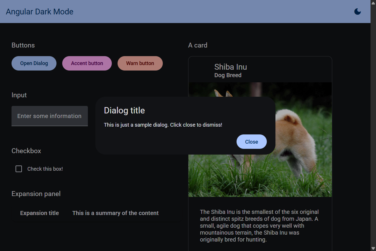 Angular Material dialog in dark mode