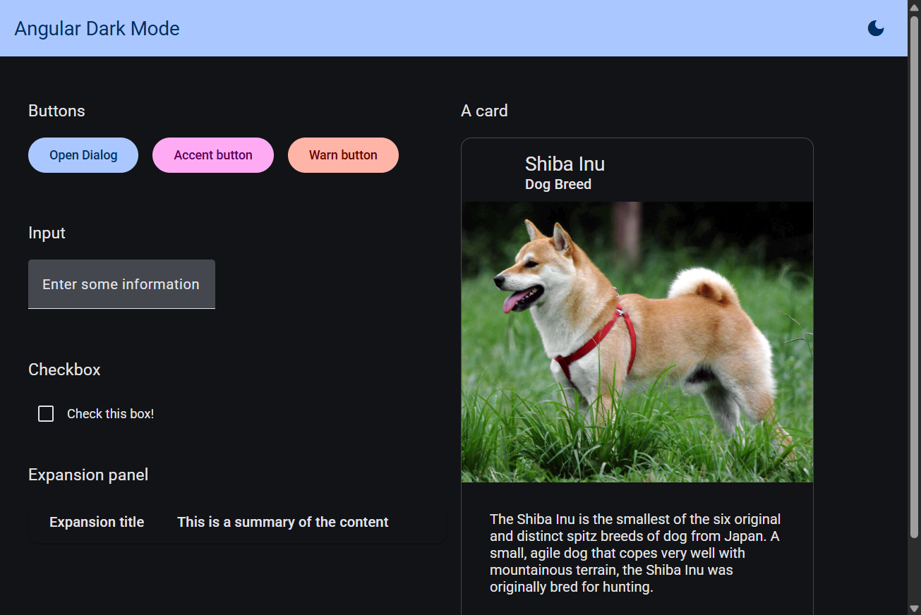 Angular Material dark theme