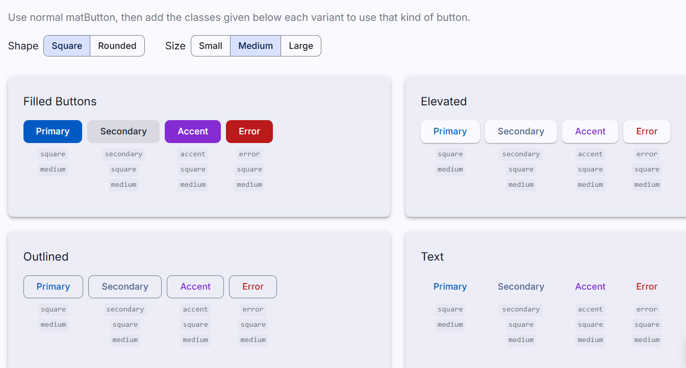 Buttons section on my Angular Template