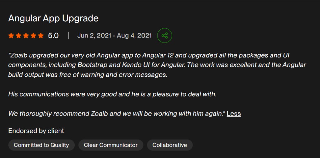 Upwork review: Legacy Angular upgrade